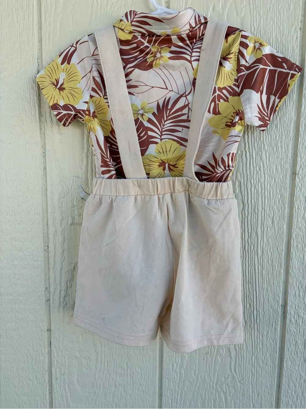 Cream Suspender Shorts with Yellow & Brown Floral Bodysuit - Girls Bottoms 2T/3T